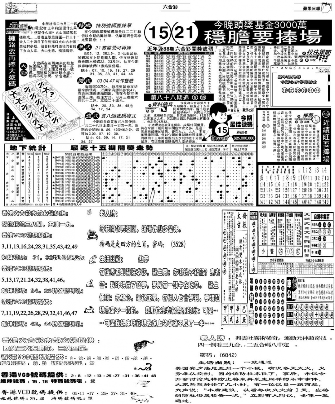 六合彩088期当日报-5(黑白)