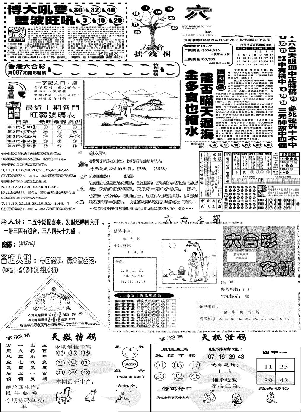 六合彩088期当日报-6(黑白)