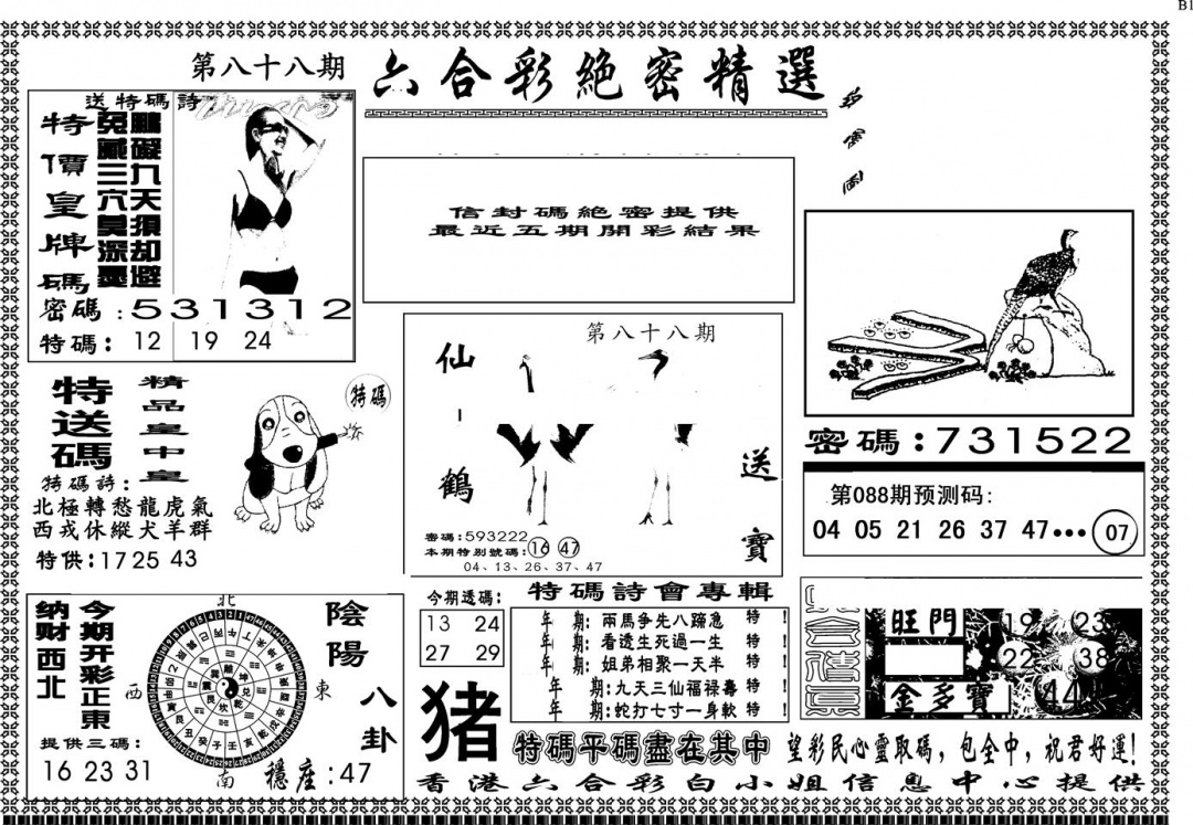 六合彩088期另版白姐绝密精选A(黑白)