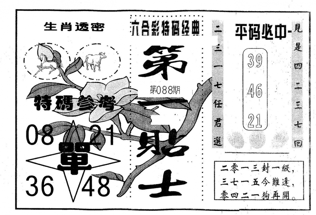 六合彩088期第一贴士(黑白)