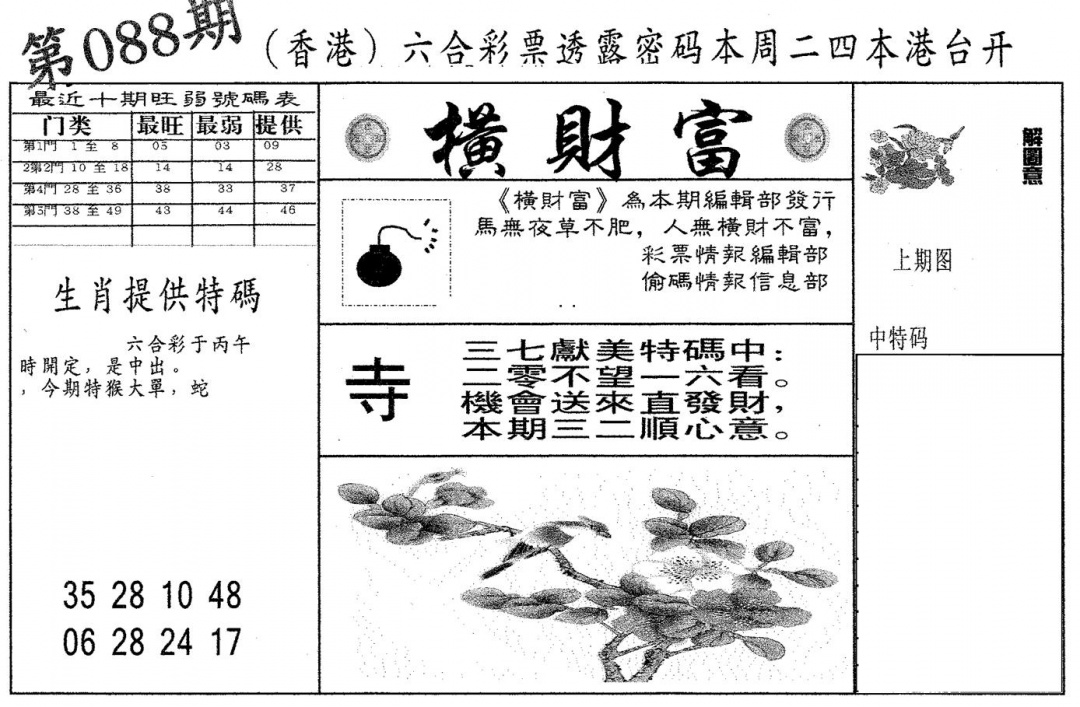 六合彩088期横财富(黑白)
