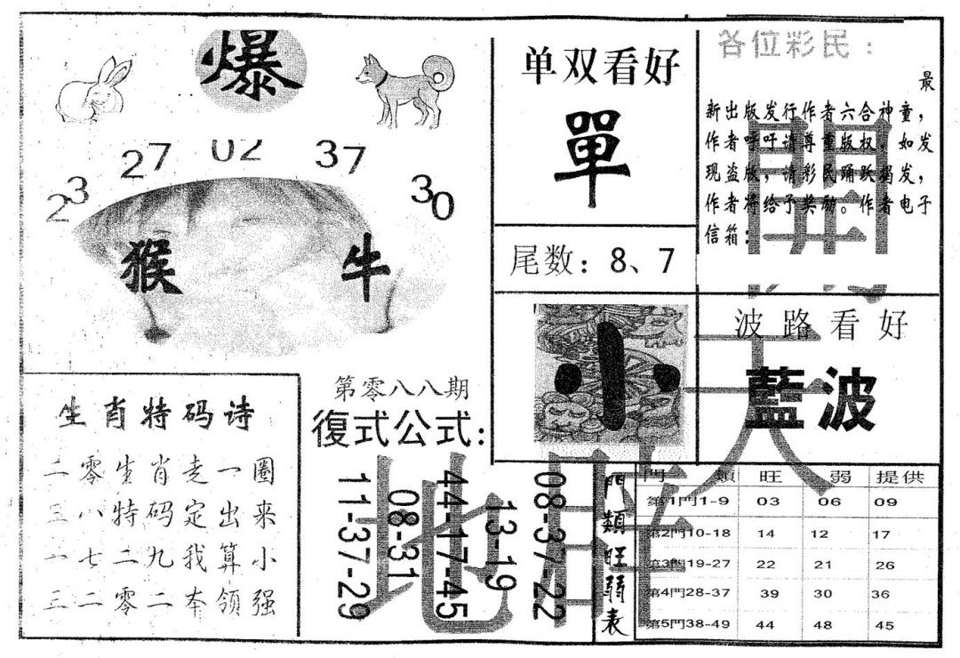 六合彩088期开天辟地(黑白)
