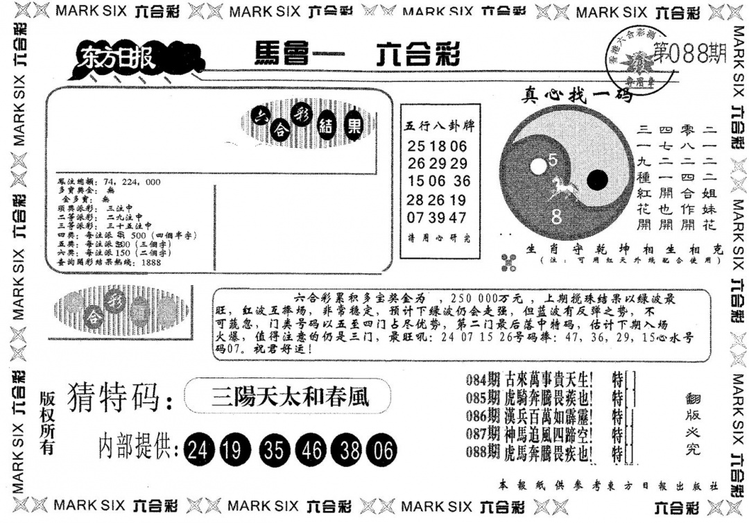 六合彩088期东方日报A(黑白)