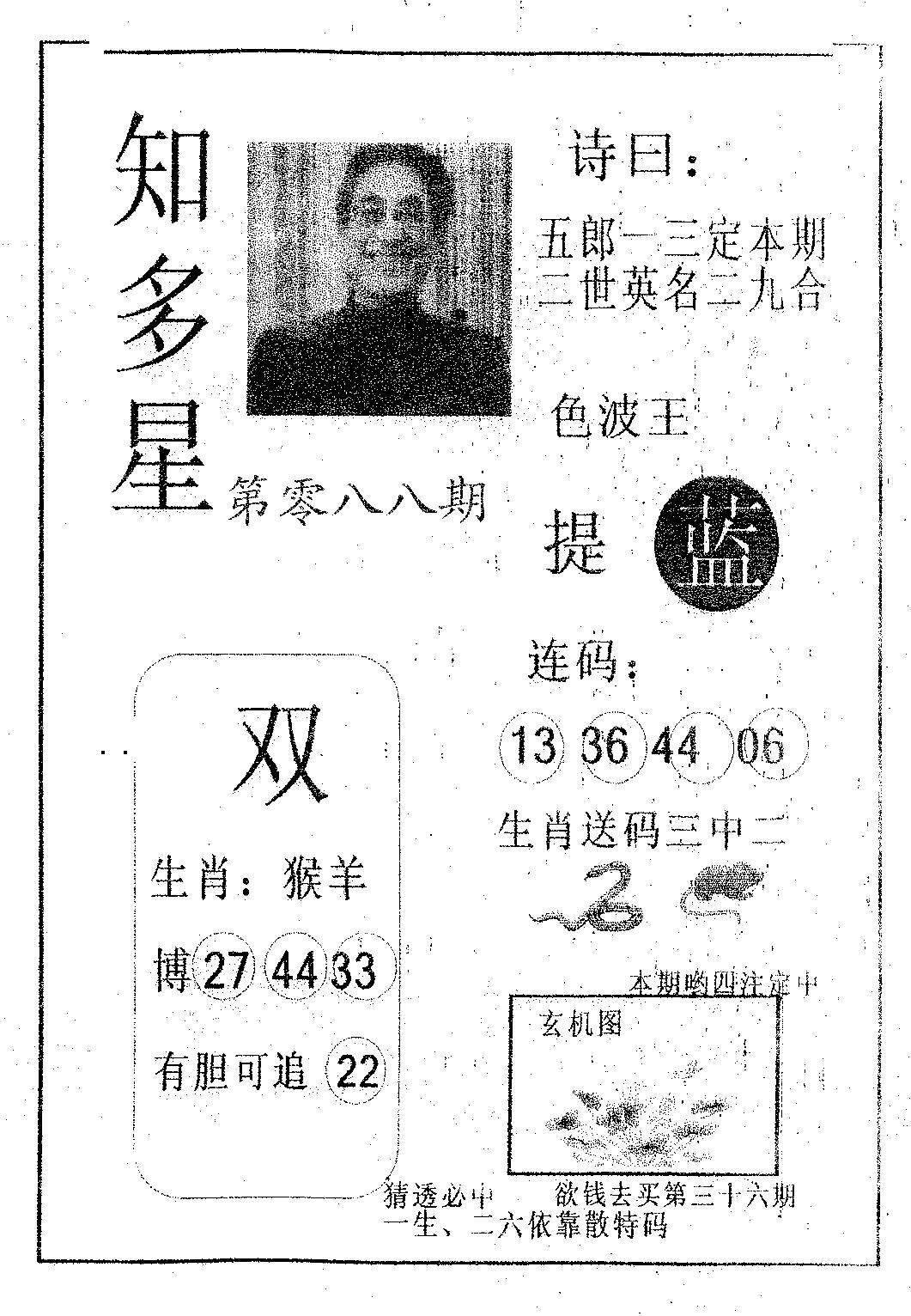六合彩088期知多星(黑白)