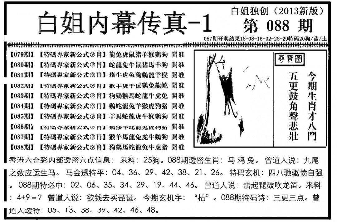 六合彩088期白姐内幕传真-1(新图)(黑白)