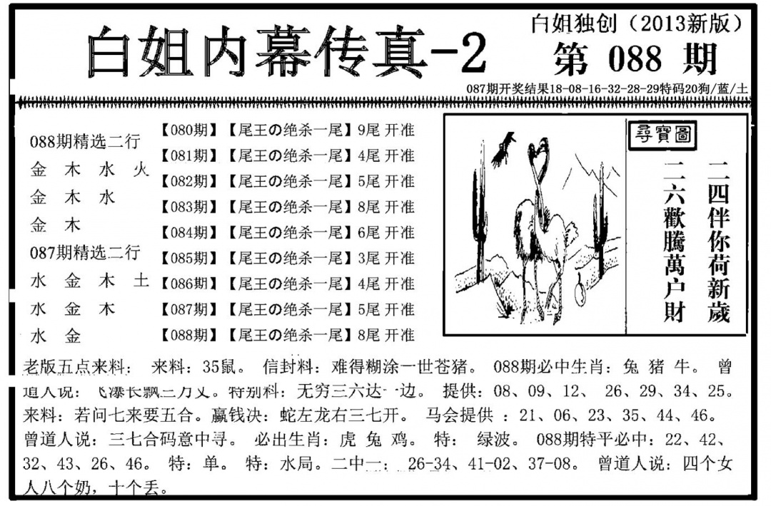 六合彩088期白姐内幕传真-2(新图)(黑白)