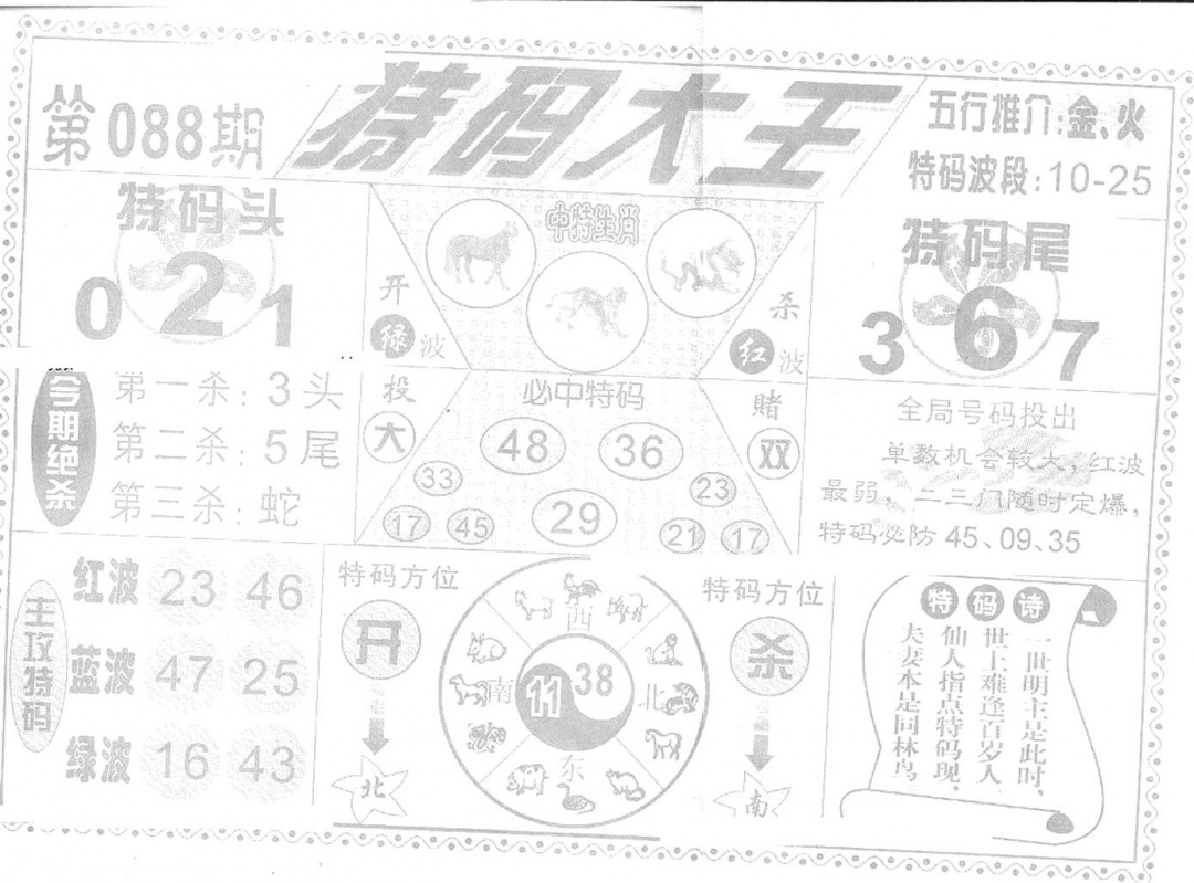 六合彩088期特码大王(新图)(黑白)
