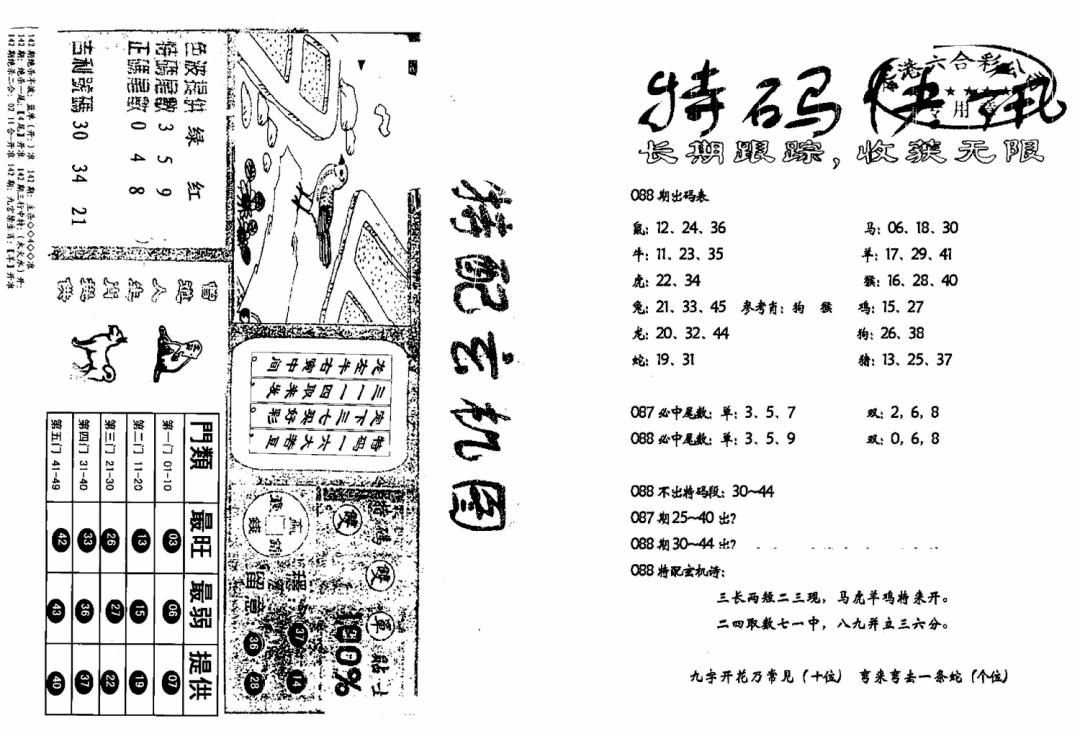 六合彩088期特快快讯+玄机图(新)(黑白)