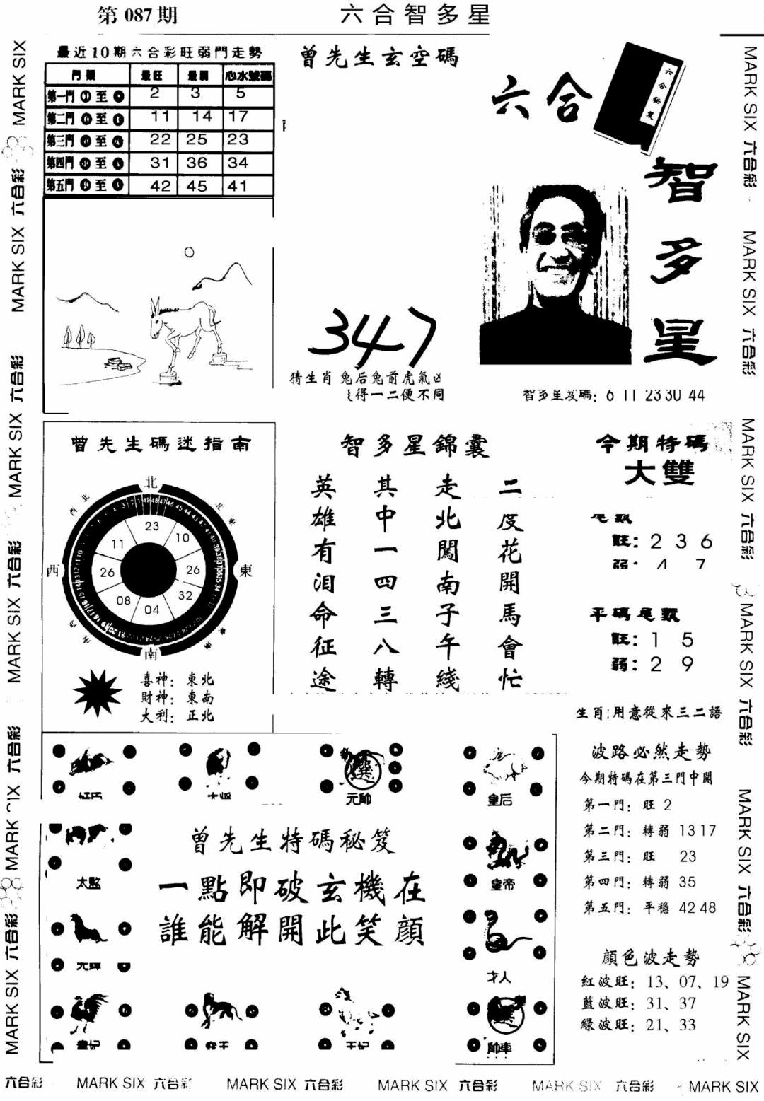 六合彩088期另六合智多星(早图)(黑白)