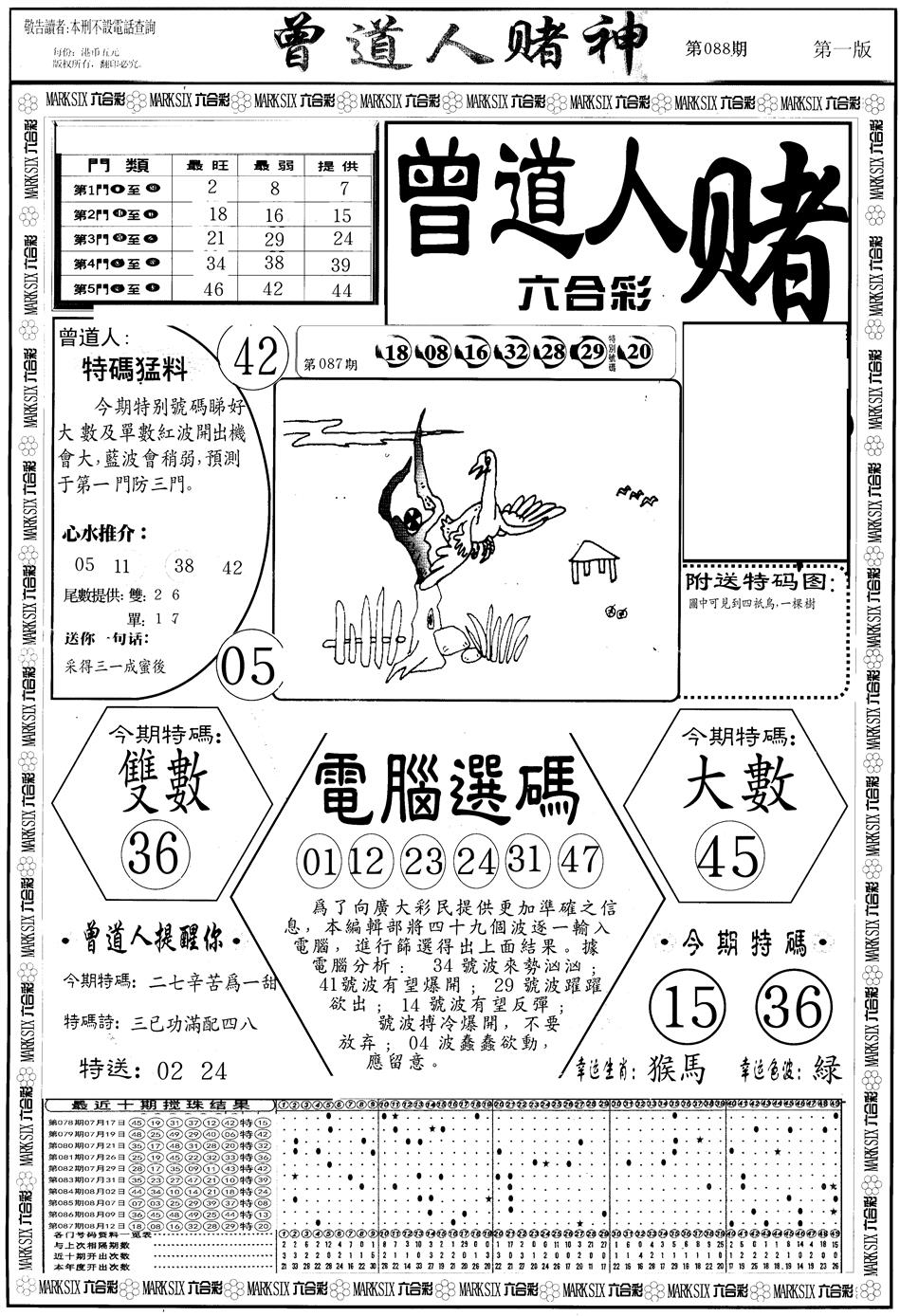 六合彩088期另版曾道人赌神A(黑白)