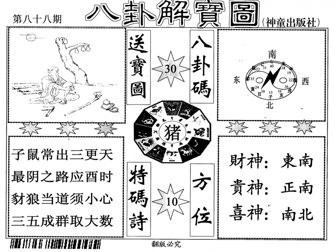 六合彩088期八卦解宝图(黑白)