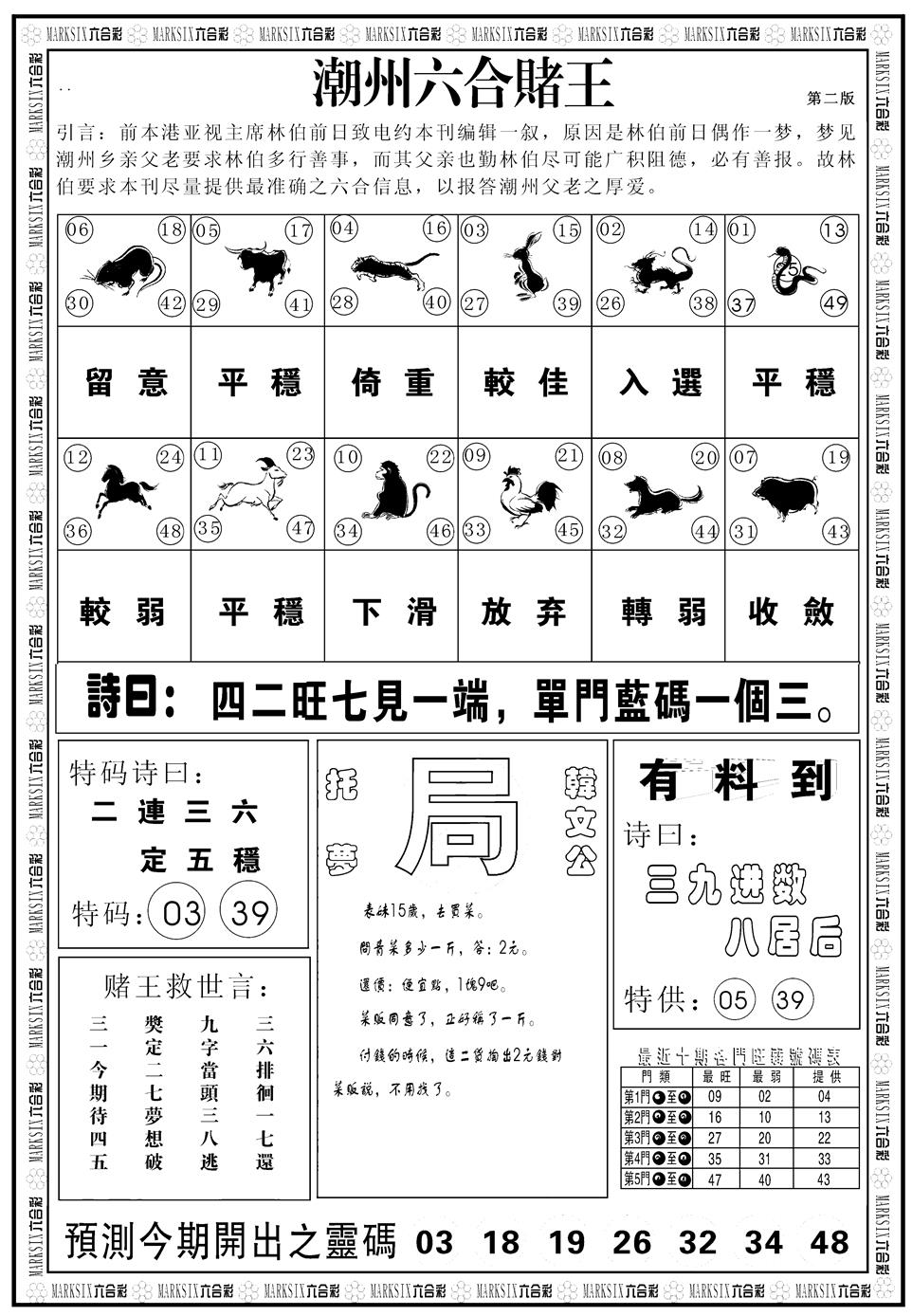六合彩088期另版潮州六合赌王B(黑白)