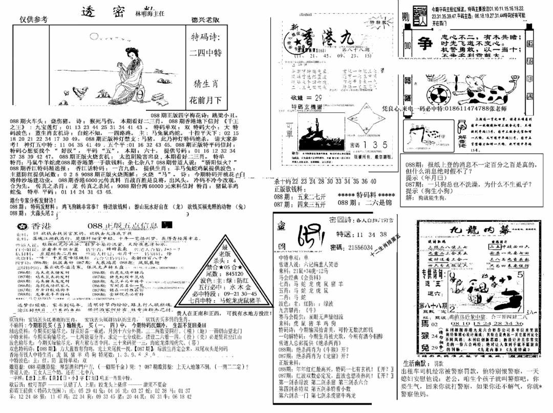 六合彩088期另新透密数A(新)(黑白)