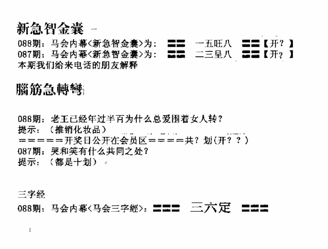 六合彩088期新急智金囊(黑白)