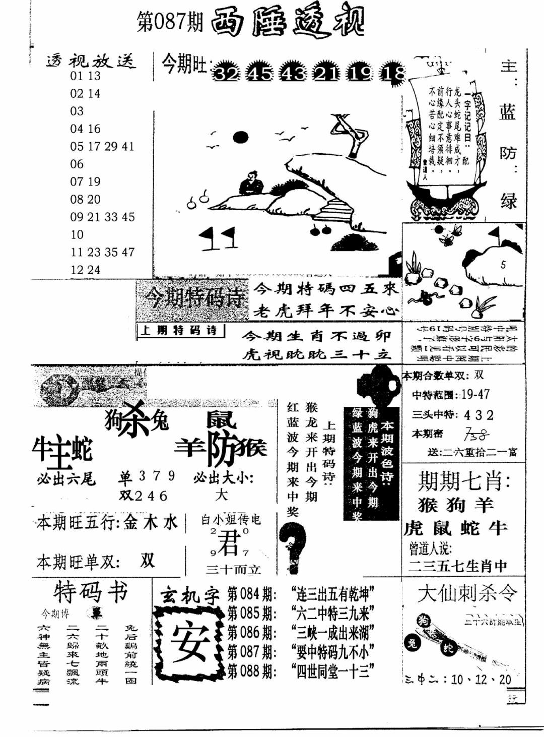 六合彩088期广东西陲透视(新报)(黑白)