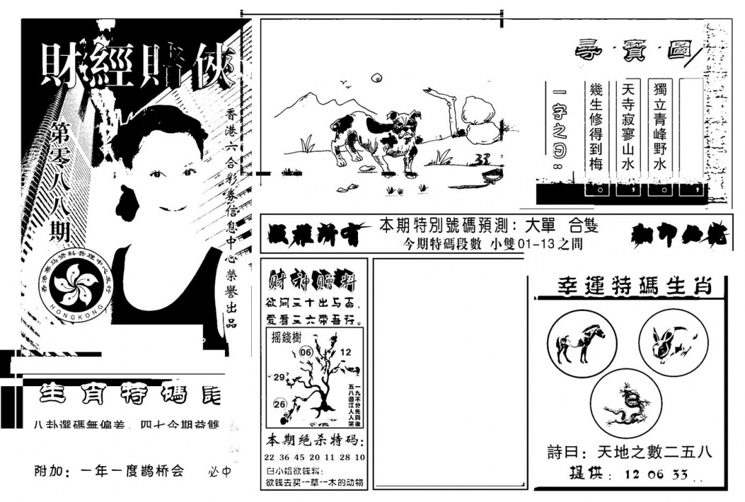 六合彩088期六合彩大三元(新图)(黑白)