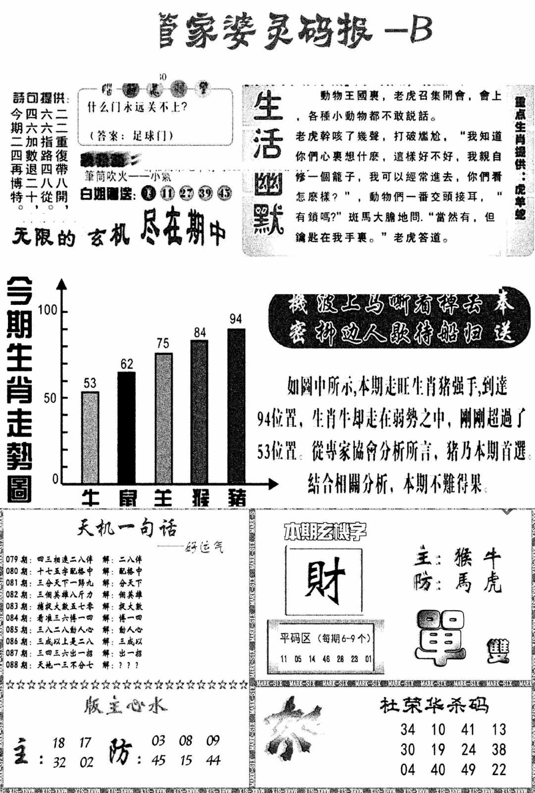 六合彩088期管家婆灵码报B(新图)(黑白)