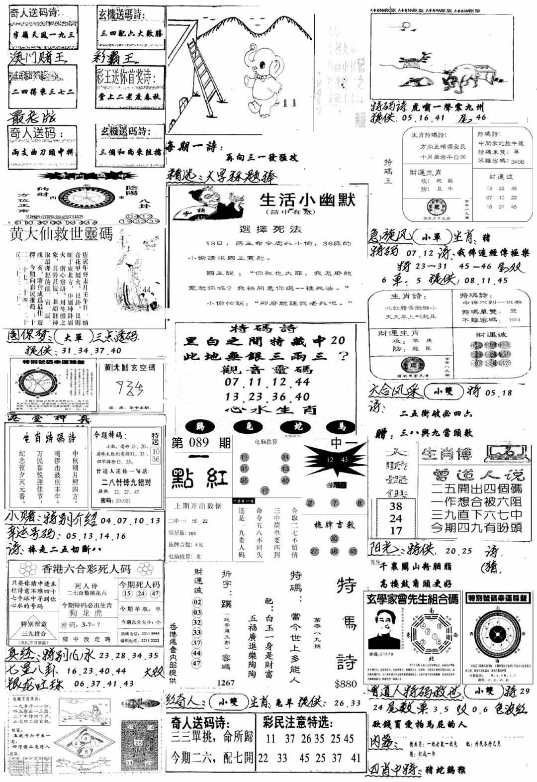 六合彩089期手写综合资料A(黑白)