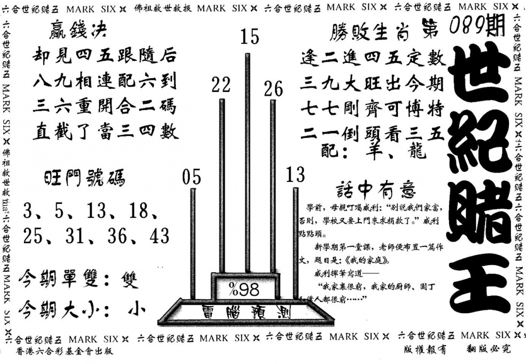 六合彩089期世纪赌王(黑白)