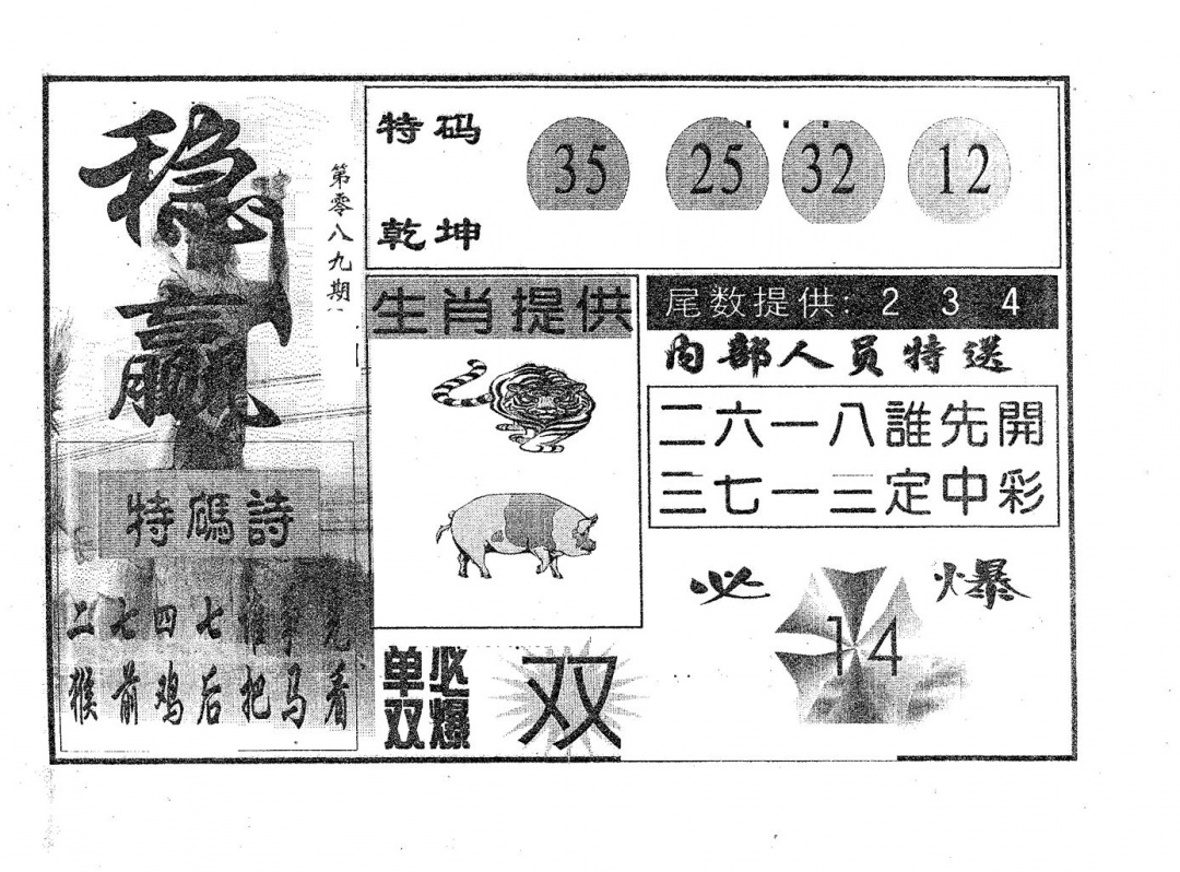 六合彩089期稳赢(黑白)