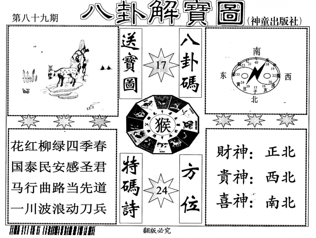 六合彩089期八卦解宝图(黑白)