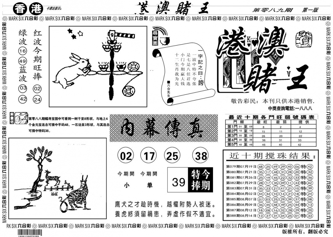 六合彩089期另版港澳赌王A(黑白)