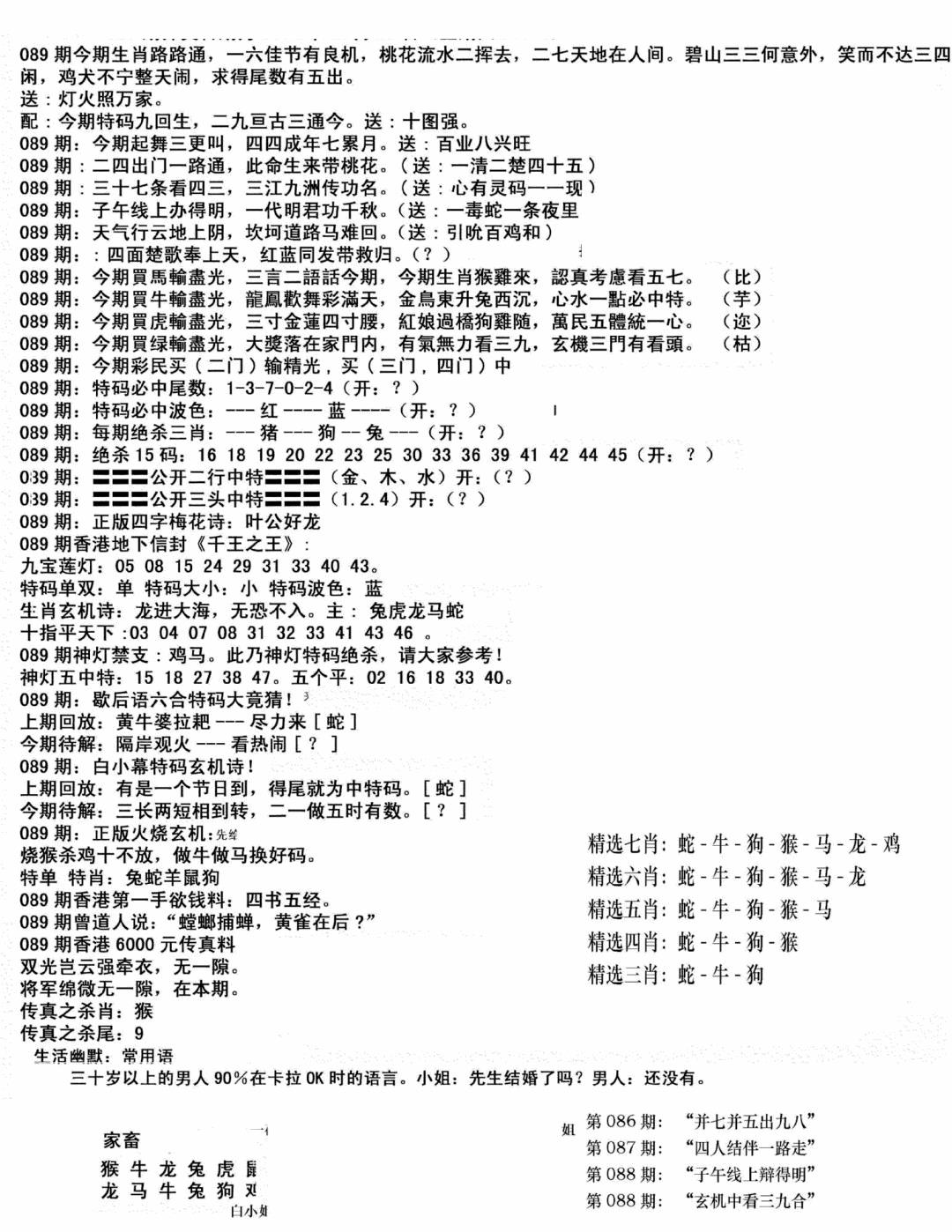 六合彩089期独家正版福利传真(新料)B(黑白)