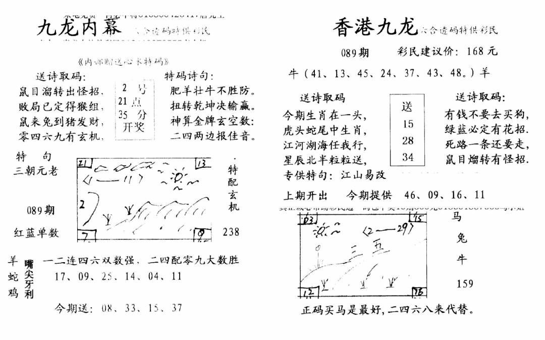六合彩089期九龙内幕-开奖报(早图)(黑白)