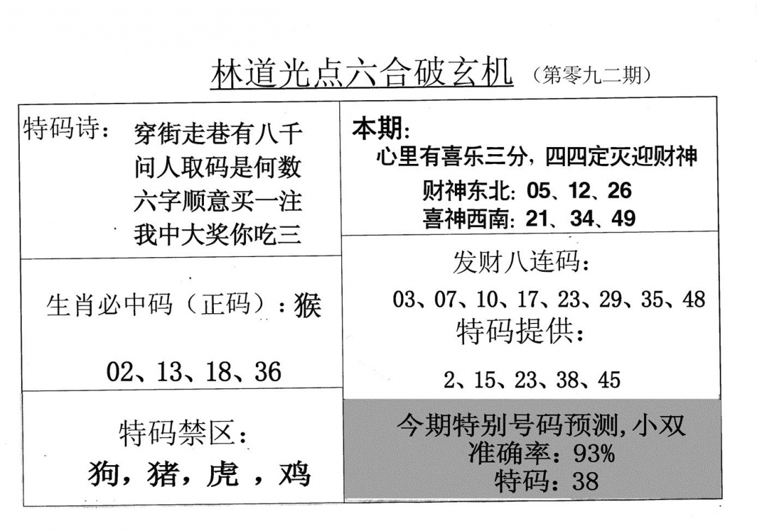 六合彩092期老林道光(黑白)