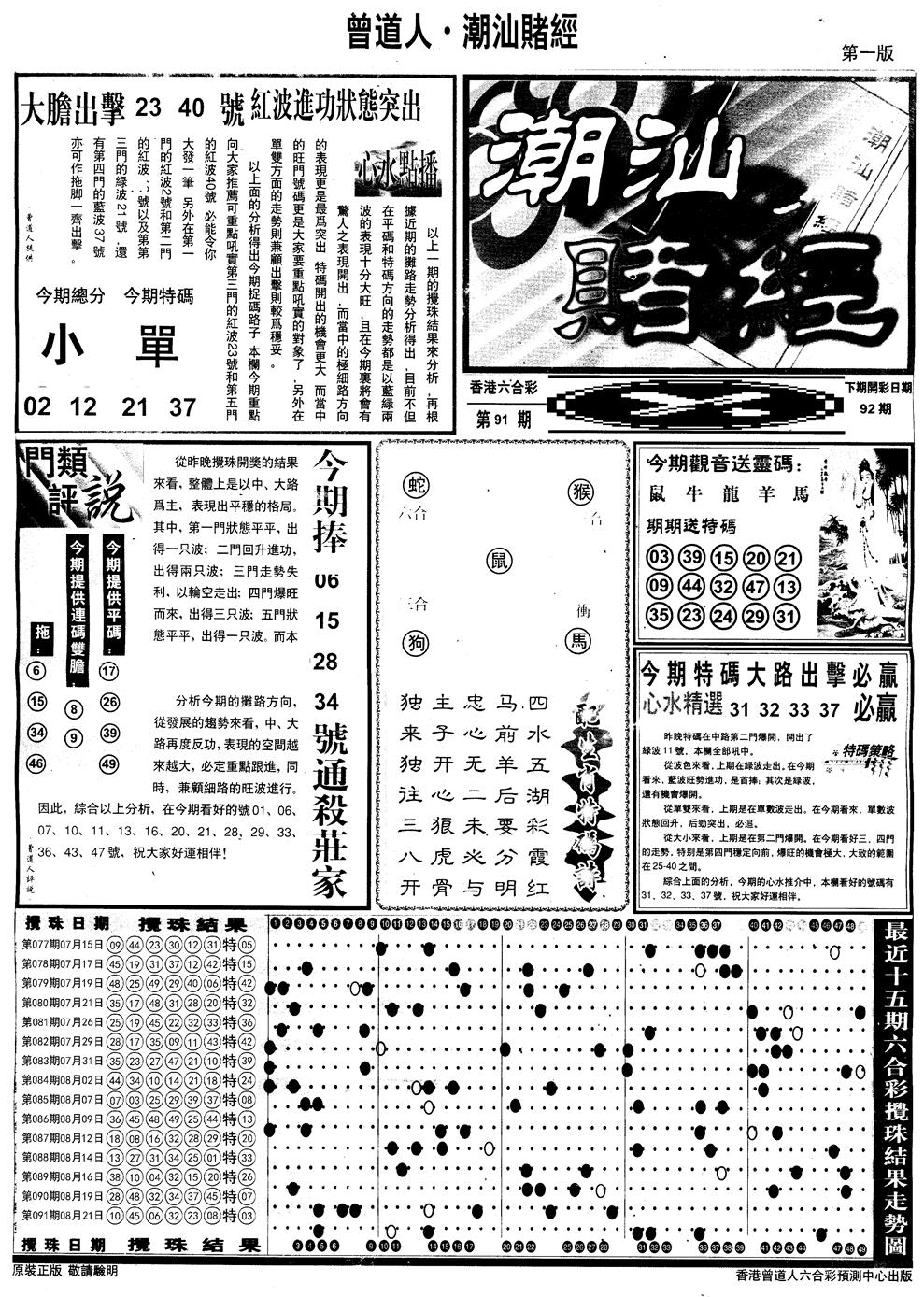 六合彩092期另版潮汕赌经A(黑白)