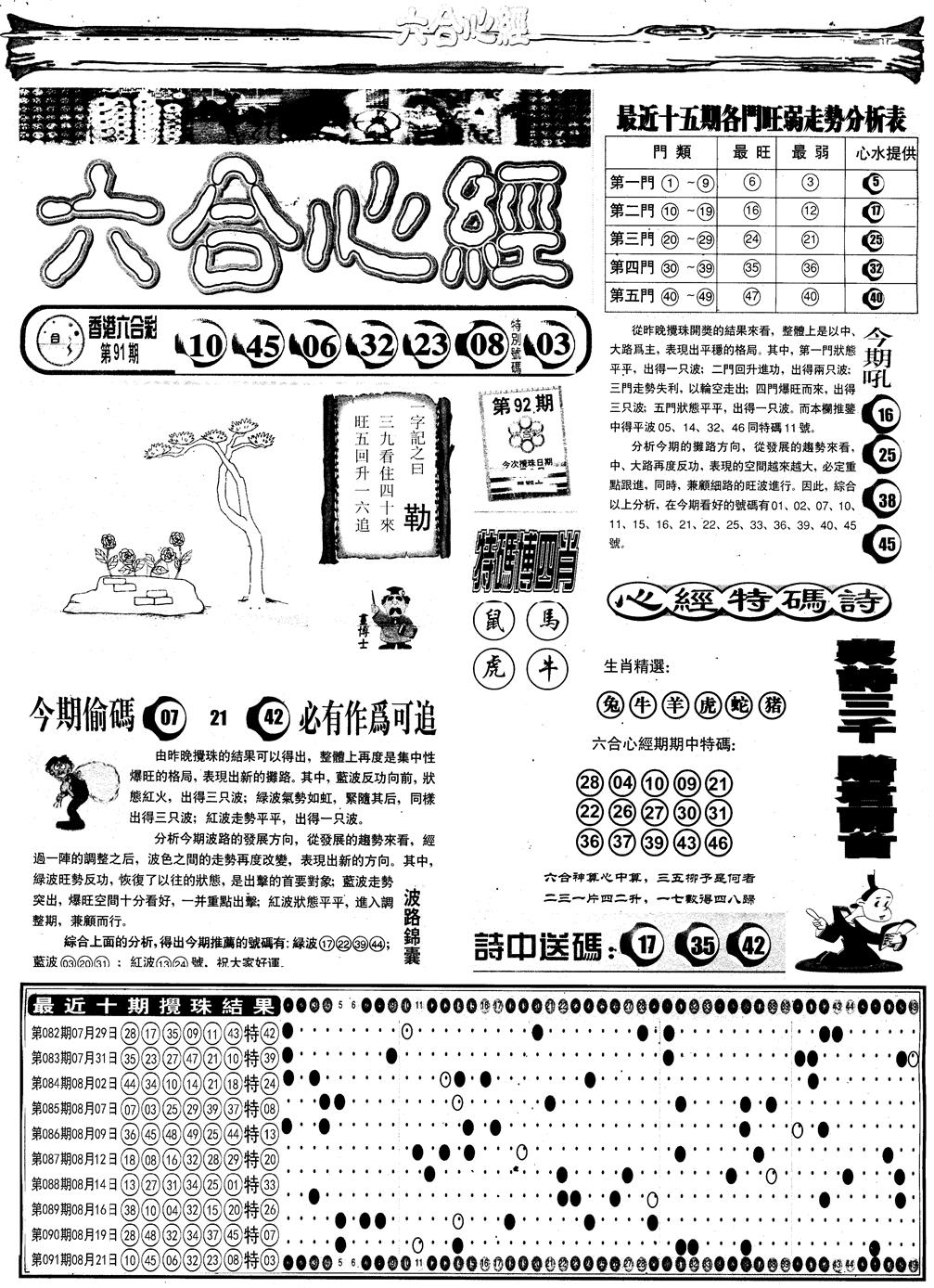 六合彩092期另版六合心经A(黑白)