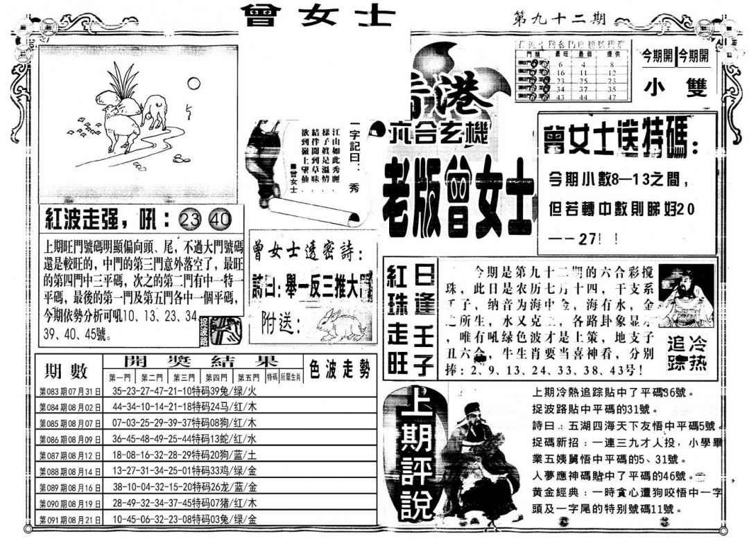 六合彩092期另版老版曾女士A(黑白)