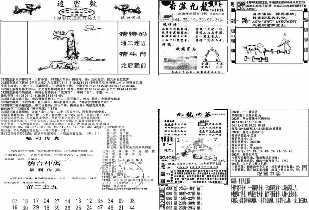 六合彩092期新透密数A(新)(黑白)