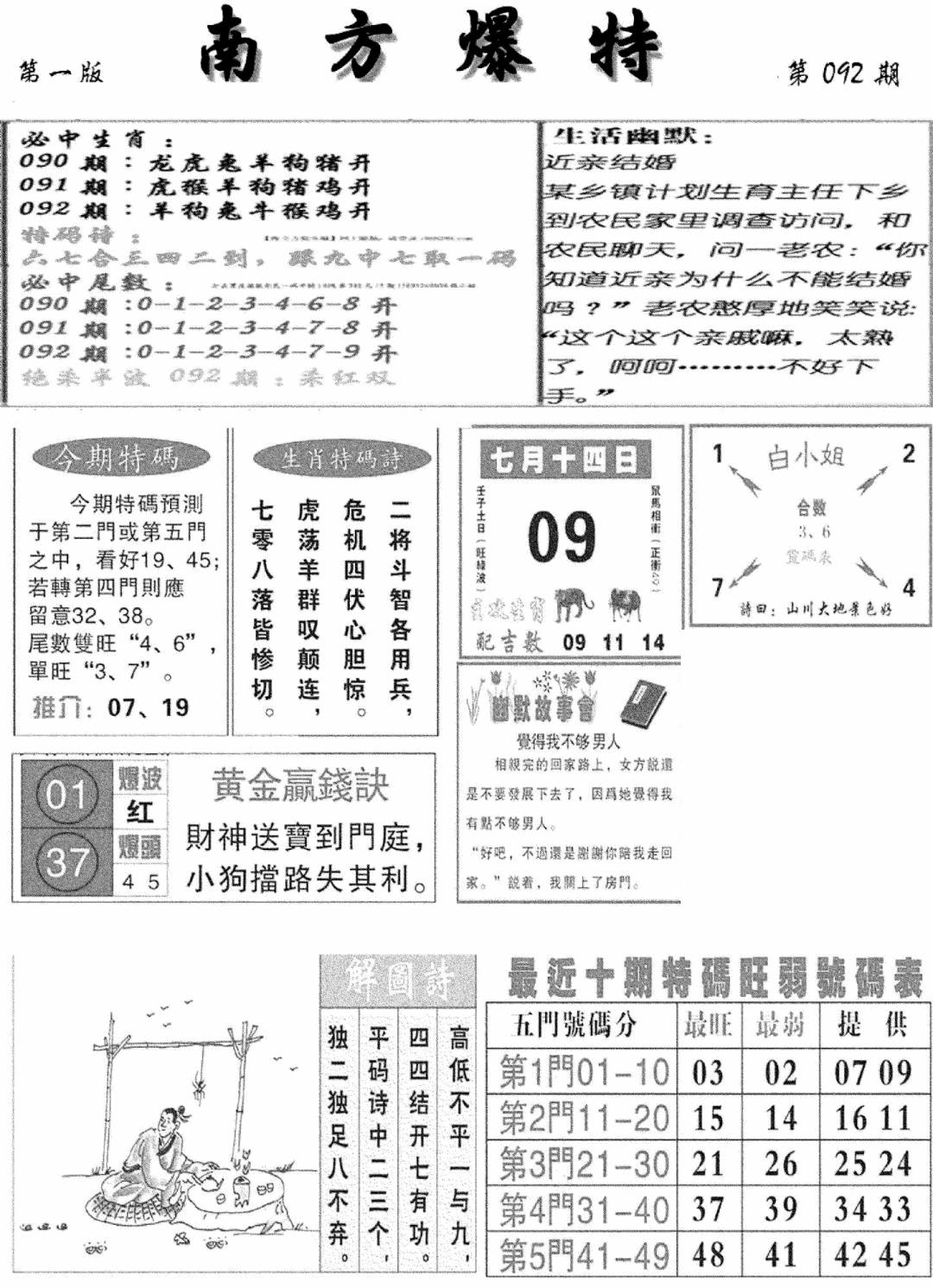 六合彩092期南方爆特A(新图)(黑白)