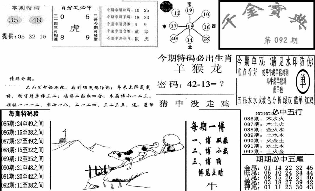 六合彩092期千金宝典(新图)(黑白)