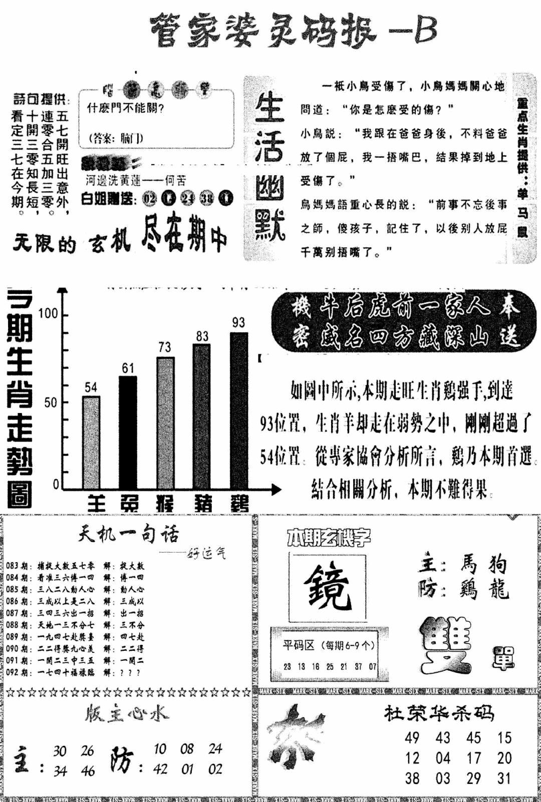 六合彩092期管家婆灵码报B(新图)(黑白)