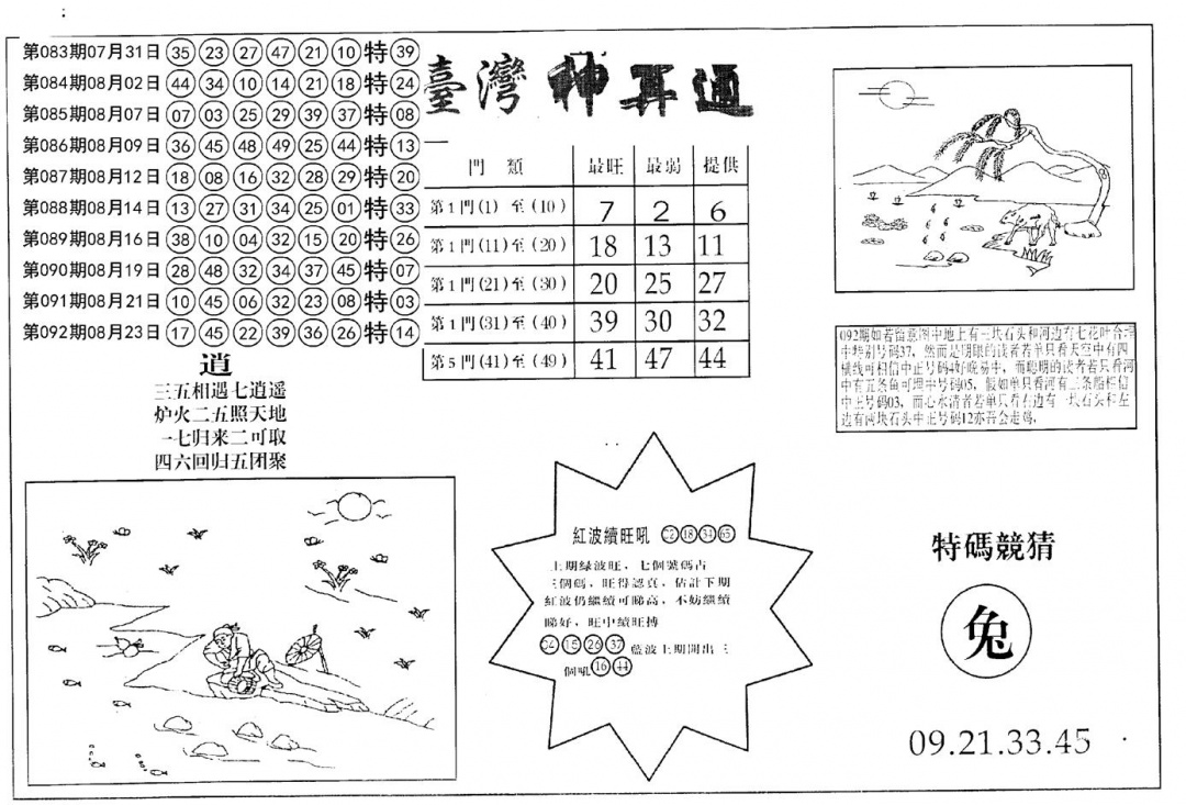 六合彩093期老潮汕台湾神算(黑白)