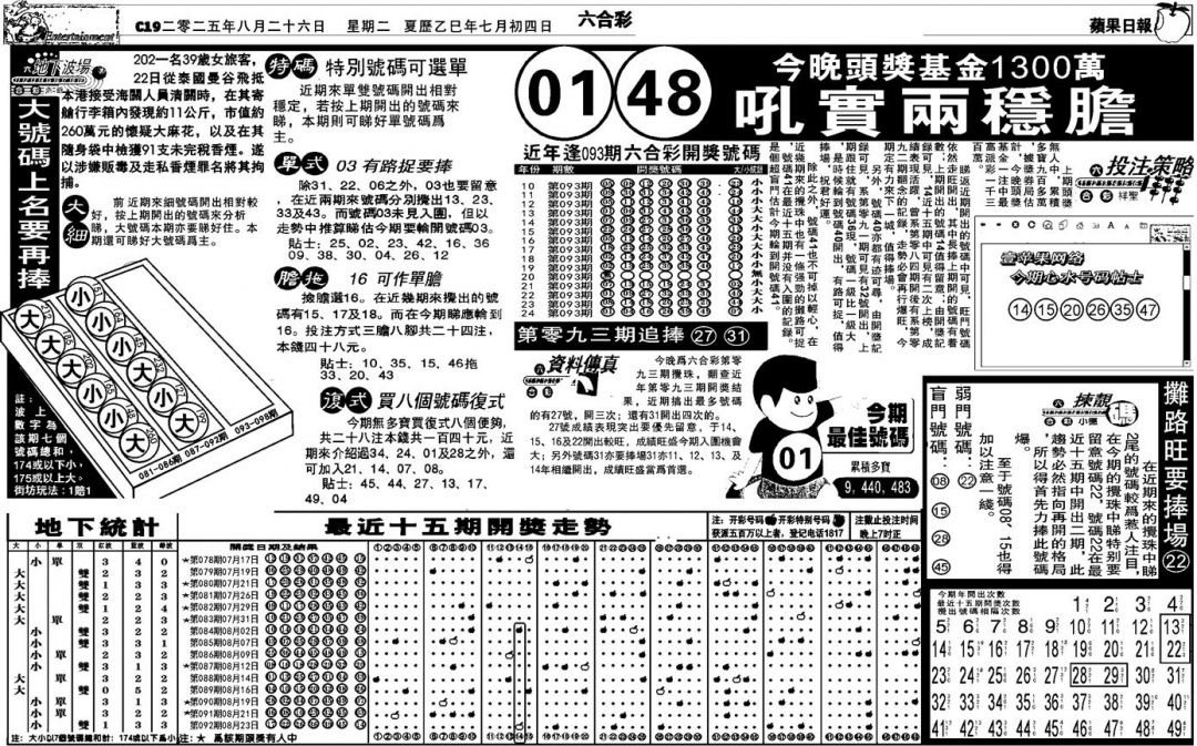 六合彩093期老版苹果日报(黑白)