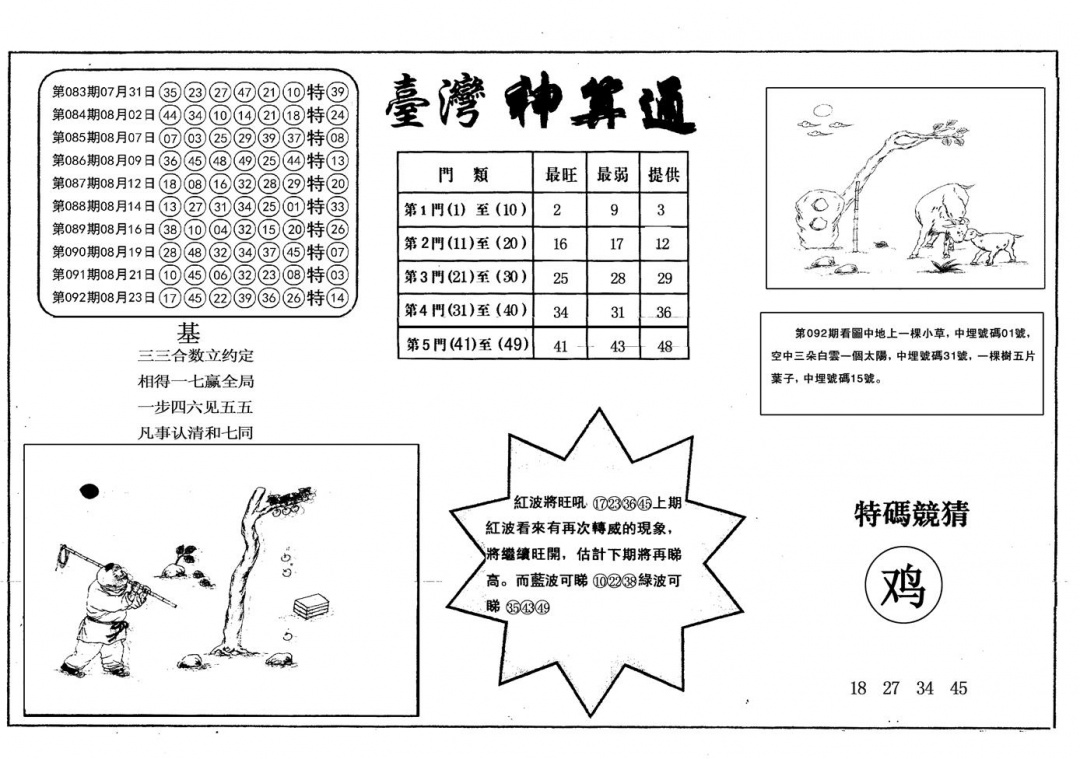 六合彩093期另台湾神算通(黑白)