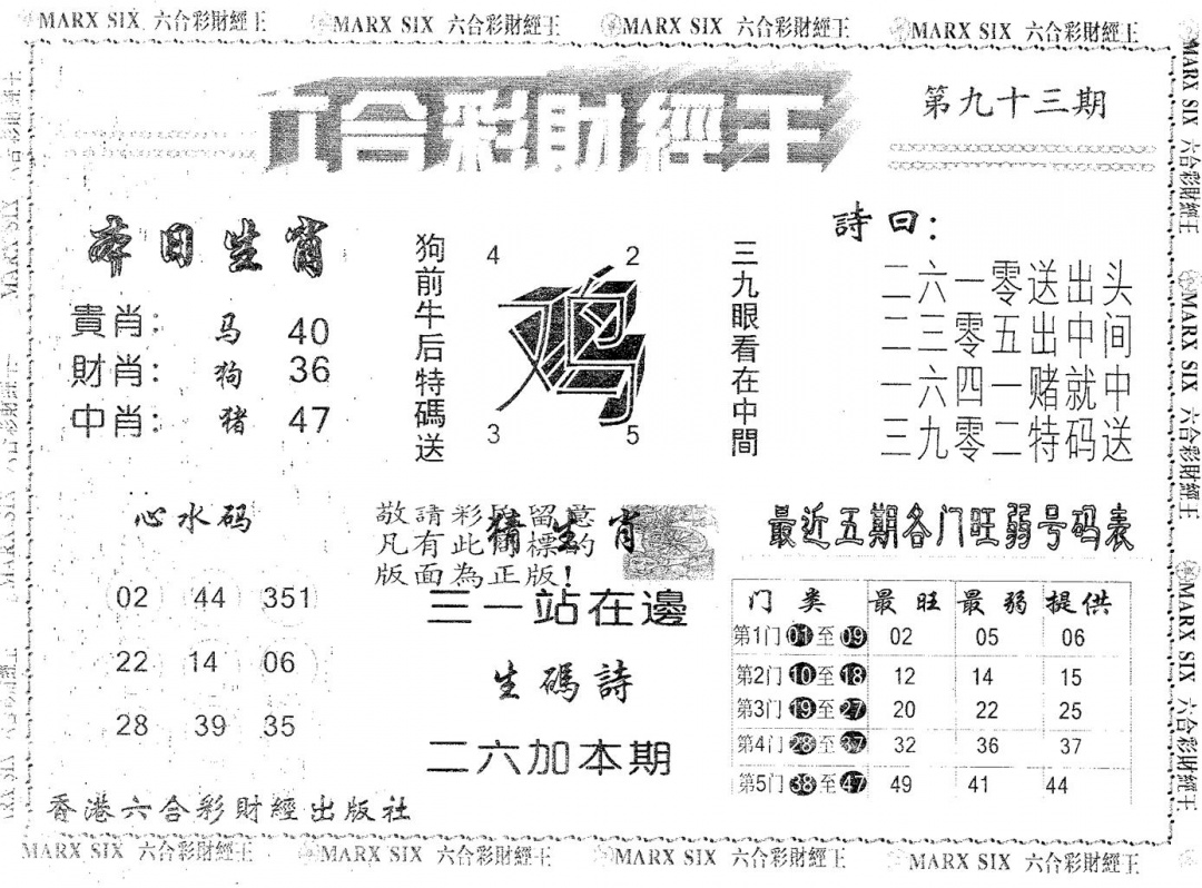 六合彩093期六合财经王(黑白)
