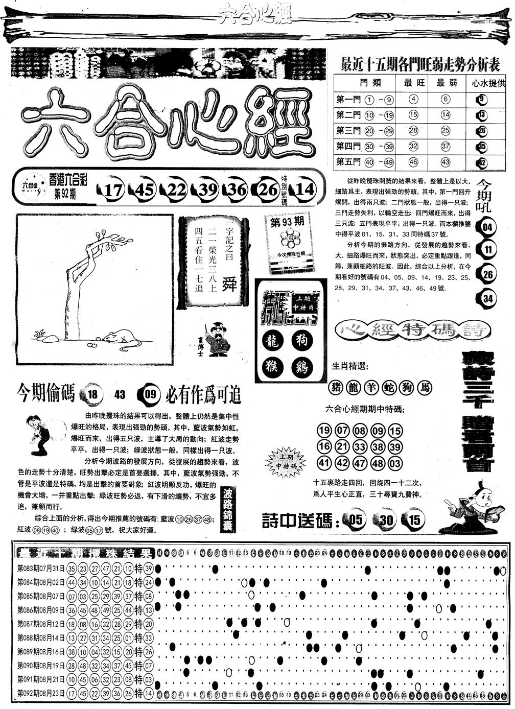 六合彩093期另版六合心经A(黑白)