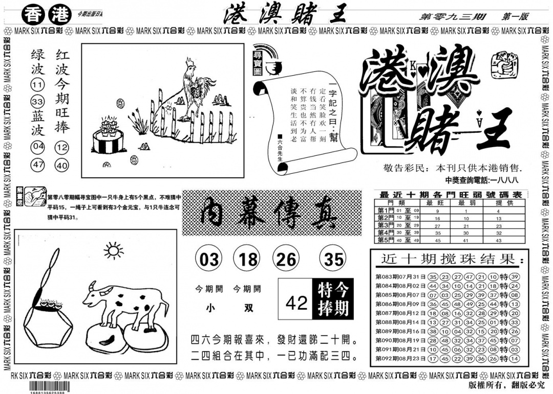 六合彩093期另版港澳赌王A(黑白)