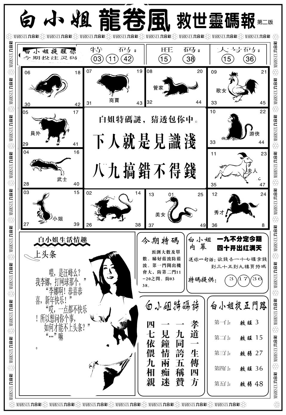 六合彩093期另版白姐龙卷风B(黑白)