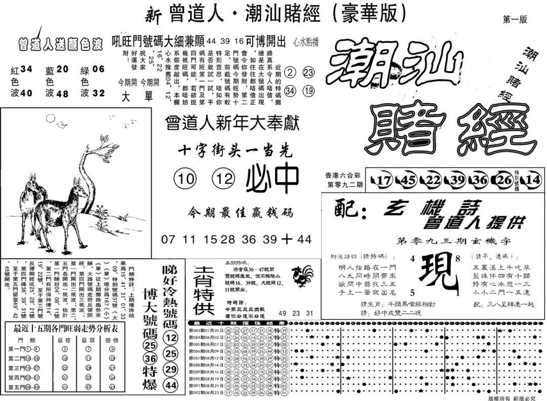 六合彩093期另潮汕赌经濠华版A(黑白)