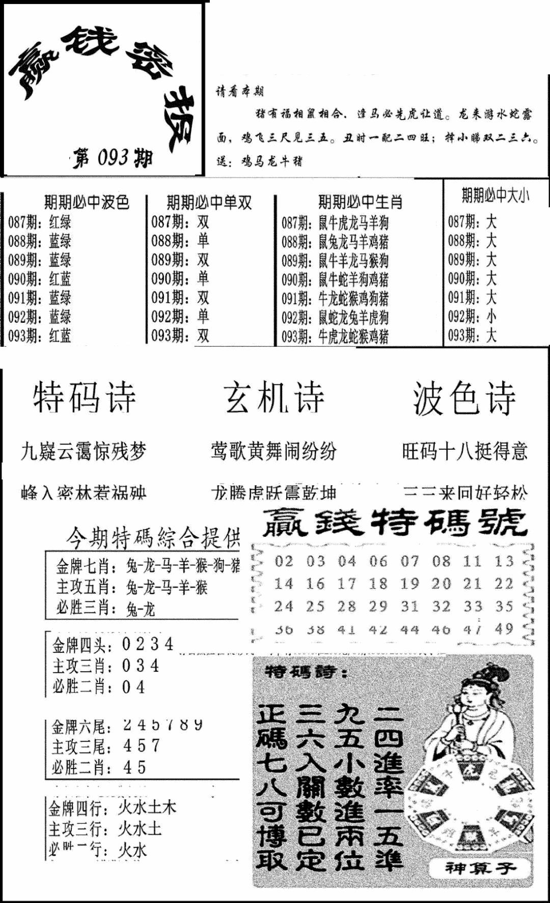 六合彩093期赢钱密报(新图)(黑白)