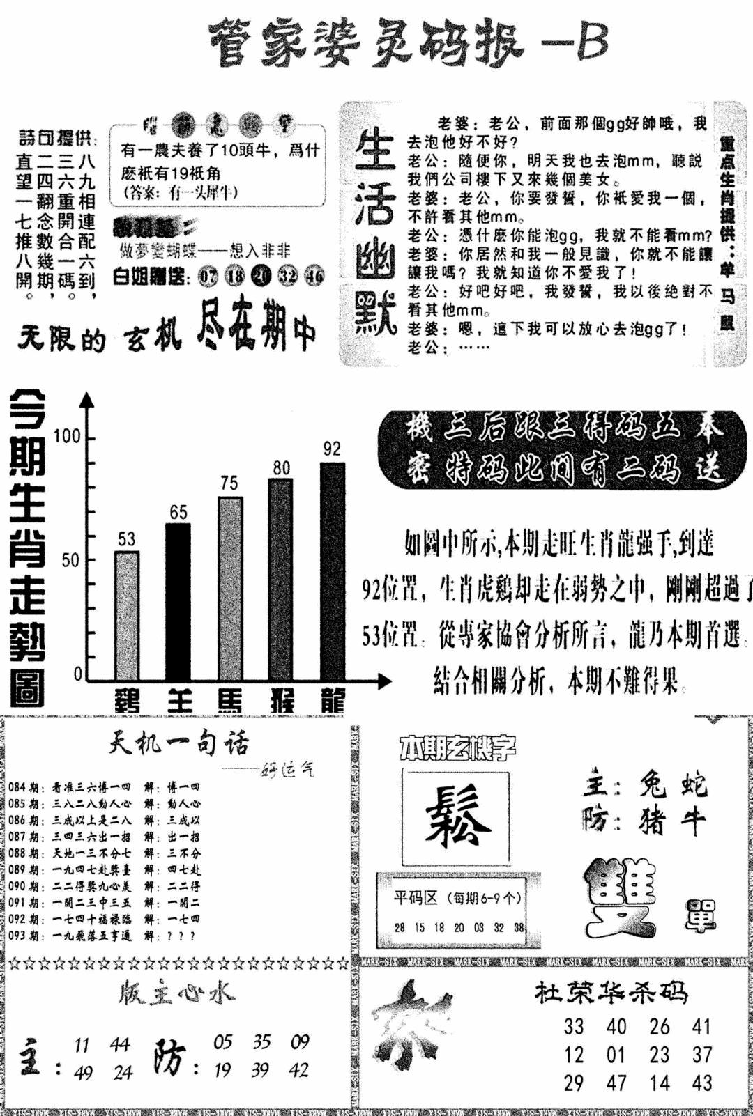 六合彩093期管家婆灵码报B(新图)(黑白)