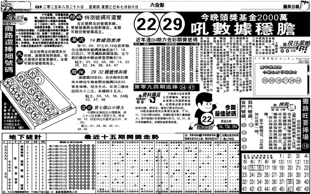 六合彩094期私作苹果报B(自决)(黑白)