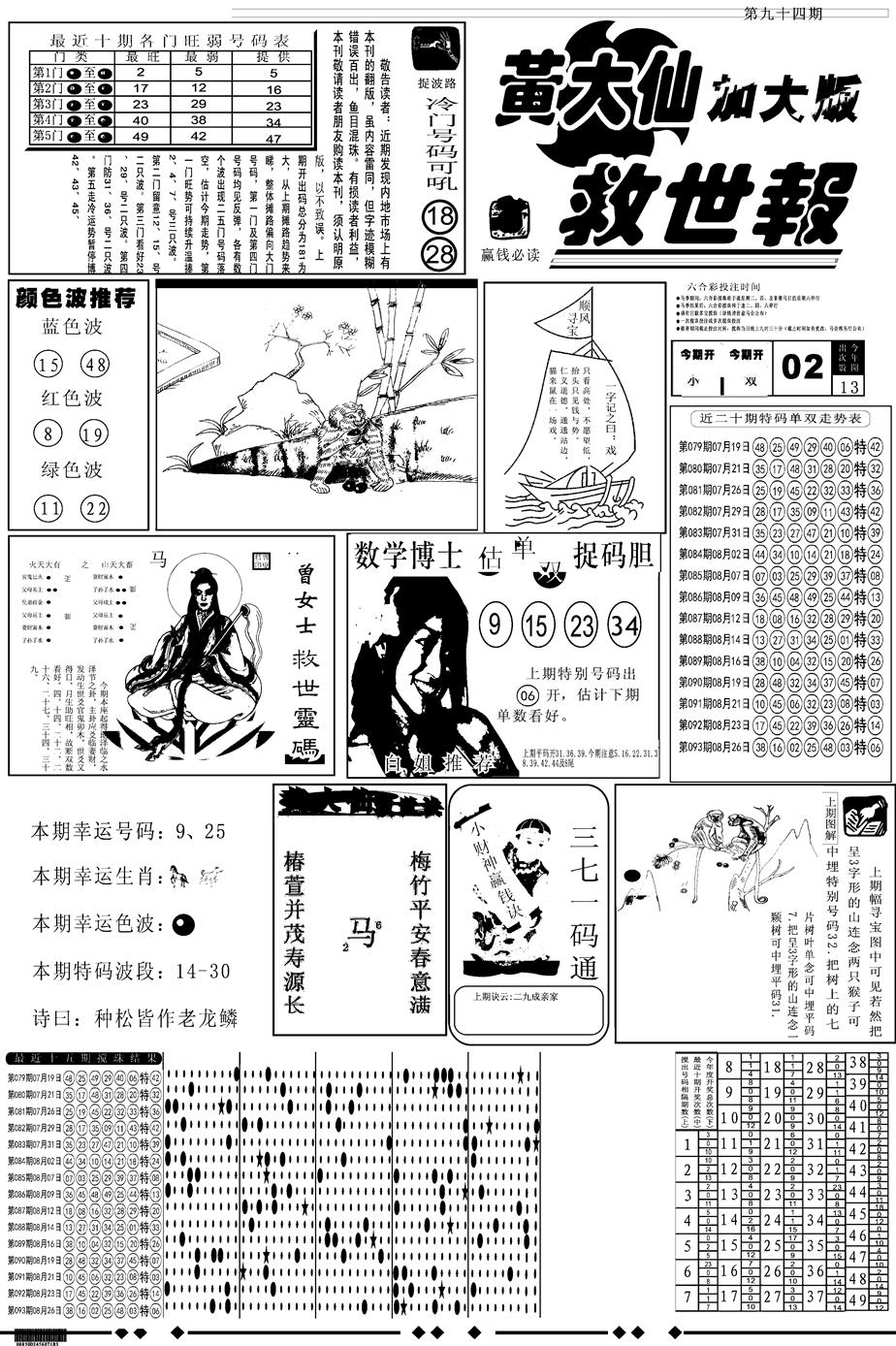 六合彩094期另版大救世A(黑白)