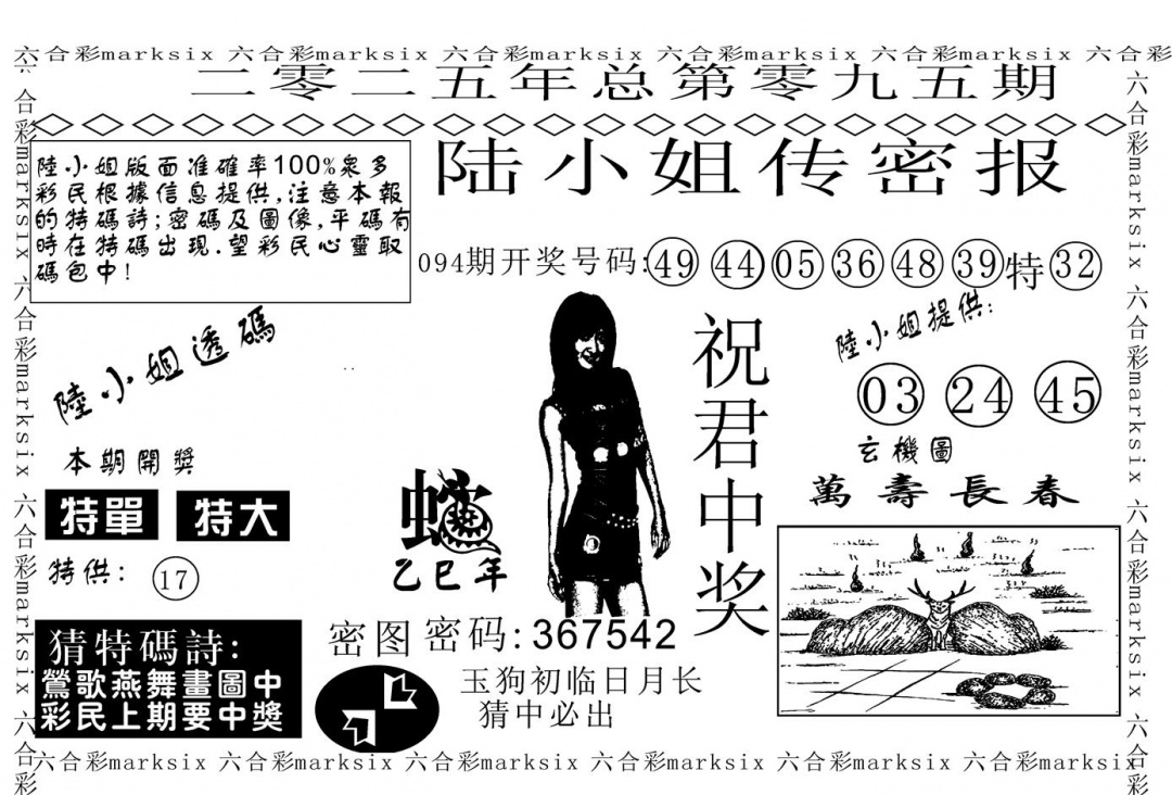 六合彩095期陆小姐传密A(黑白)