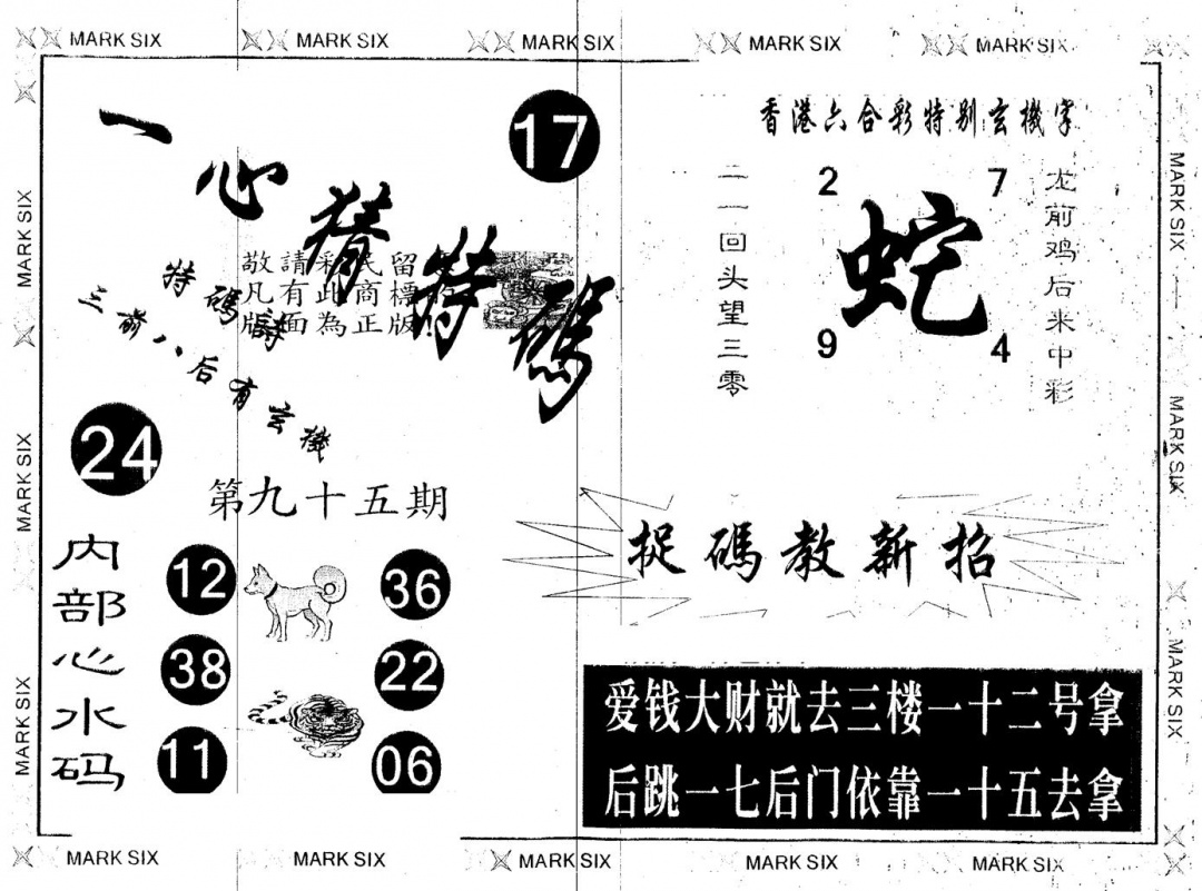 六合彩095期另版一心猜特码(黑白)